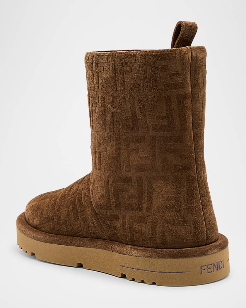 Shearling-Lined FF Embossed Leather Ski Boots