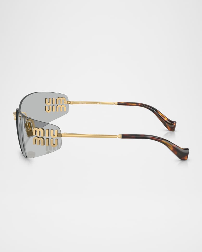 Rimless Logo Metal Rectangle Sunglasses