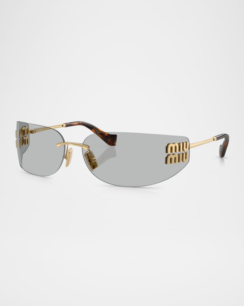 Rimless Logo Metal Rectangle Sunglasses