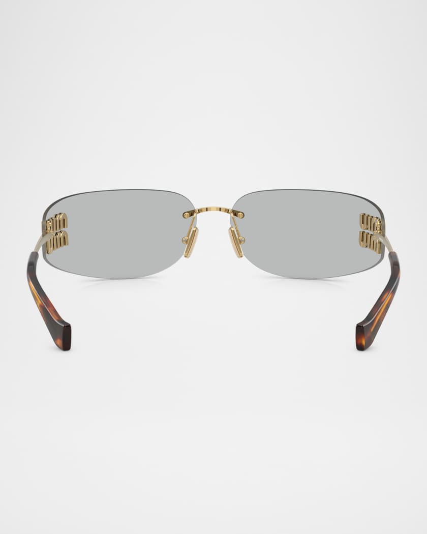 Rimless Logo Metal Rectangle Sunglasses