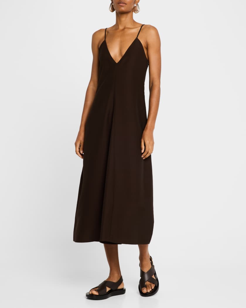 Co Plunging Sleeveless Midi Slip Dress Neiman Marcus