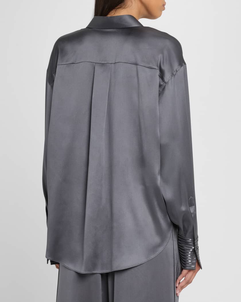 Sequined Cuff Satin Blouse