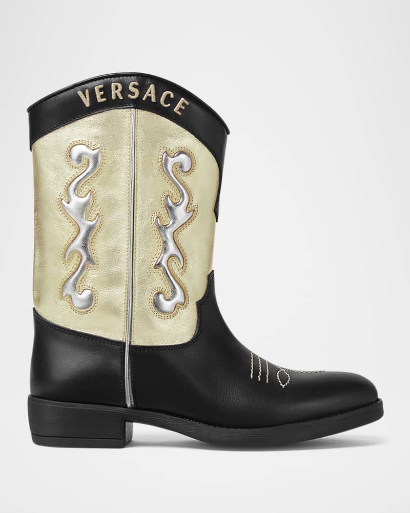 Girl's Calf Leather Laminated Embroidered Boots