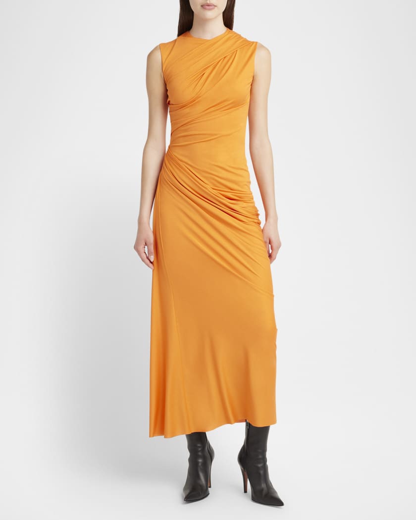 Sleeveless Draped Silk Jersey Midi Dress