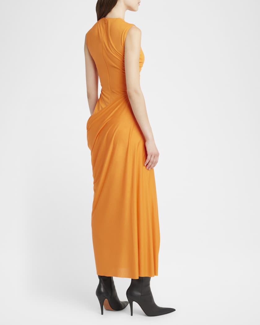 Sleeveless Draped Silk Jersey Midi Dress