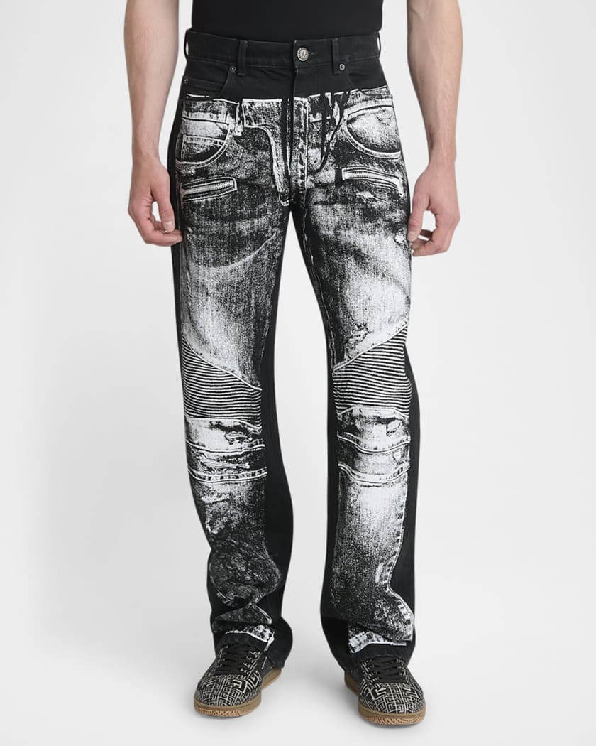 Balmain Men's Trompe L'oeil Printed Denim Pants | Neiman Marcus