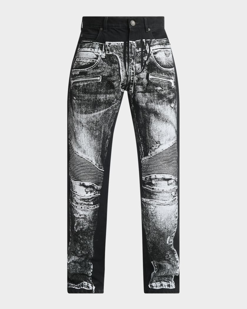Balmain Men's Trompe L'oeil Printed Denim Pants | Neiman Marcus