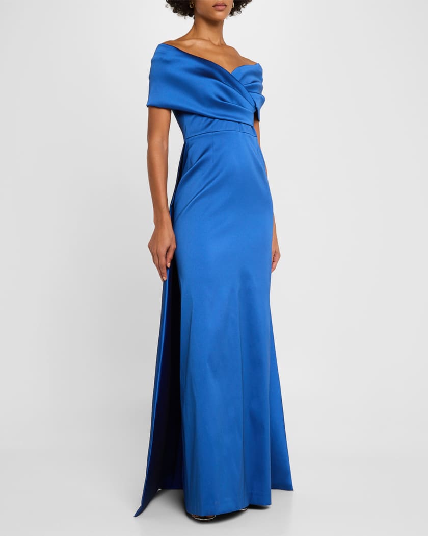 Off-Shoulder Gazar Cape Gown