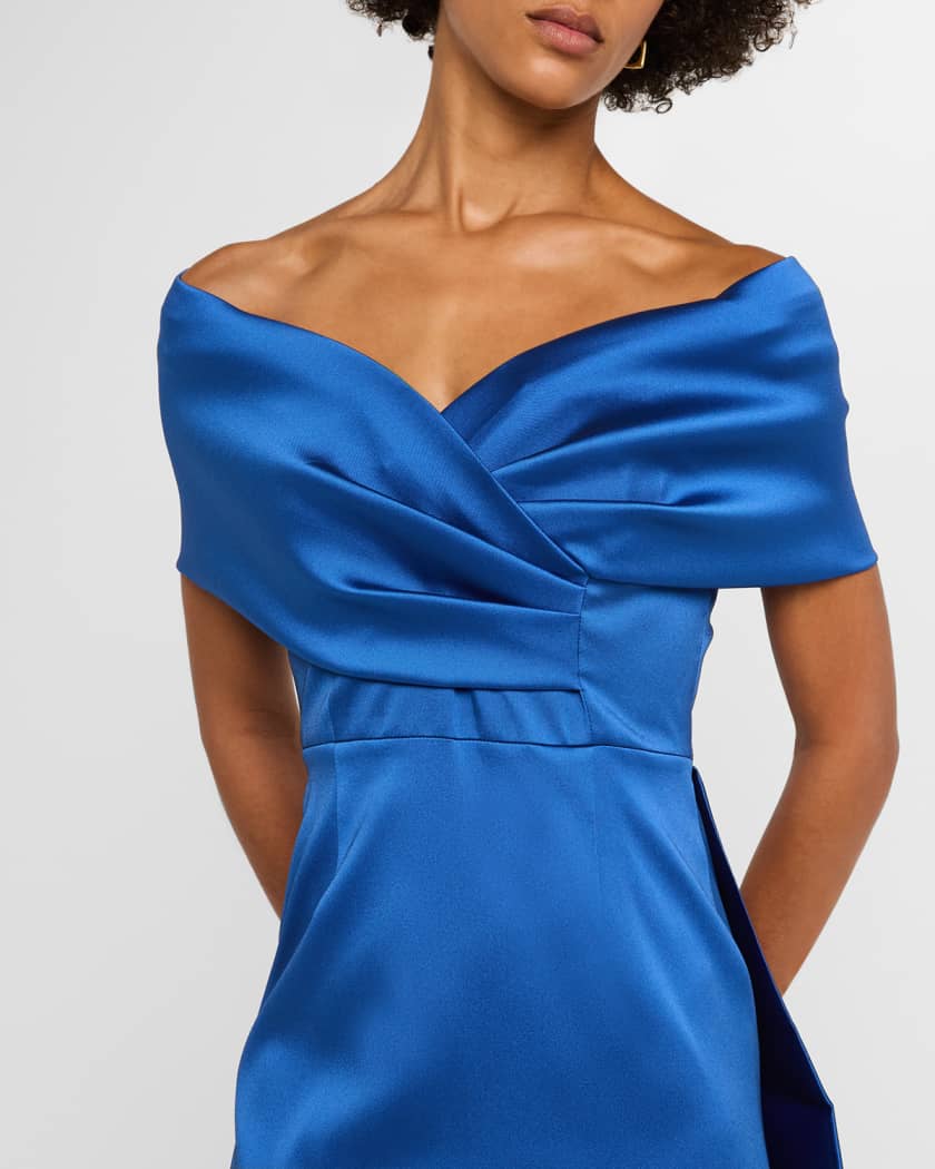 Off-Shoulder Gazar Cape Gown