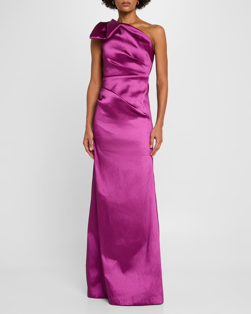 One-Shoulder Bow Column Gown