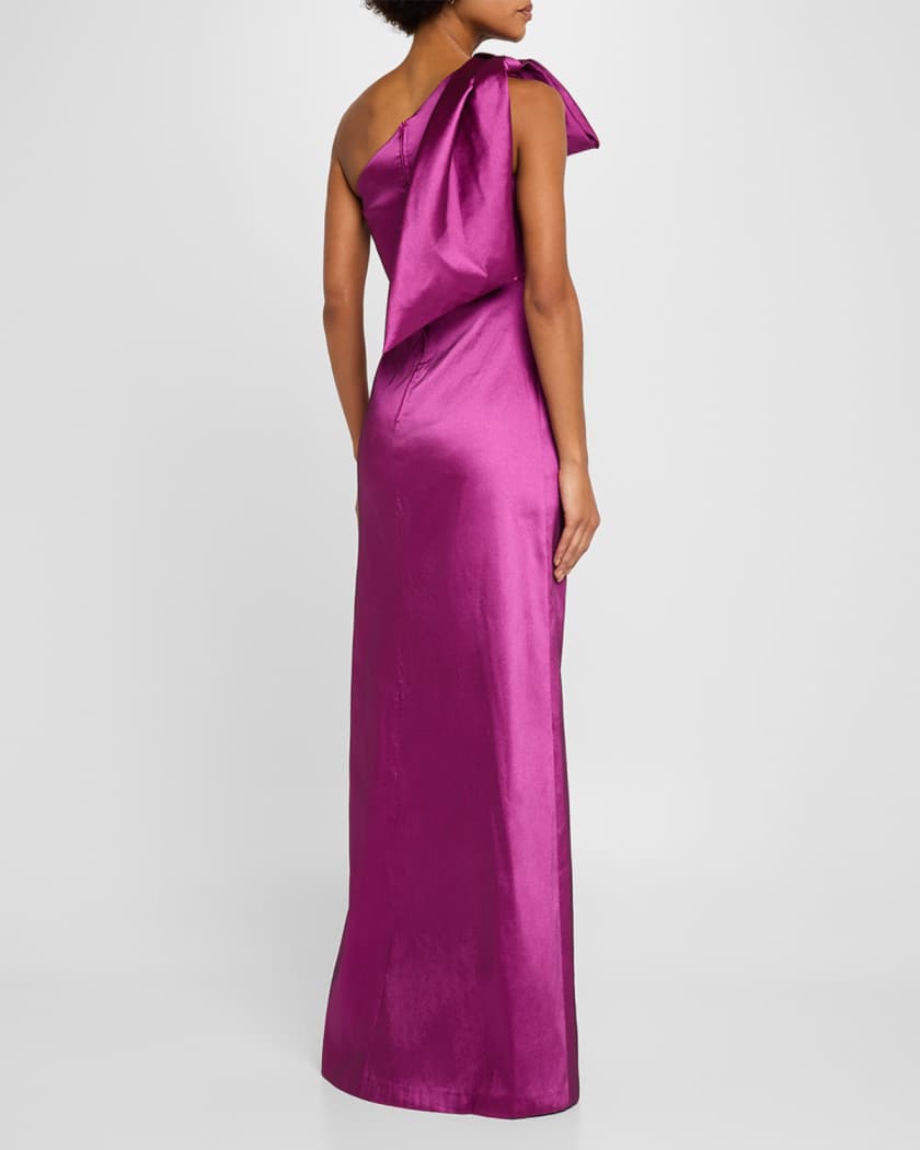 One-Shoulder Bow Column Gown