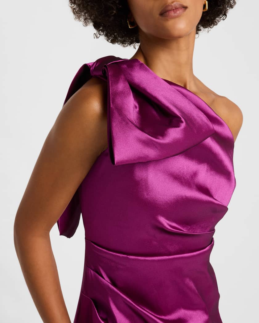 One-Shoulder Bow Column Gown