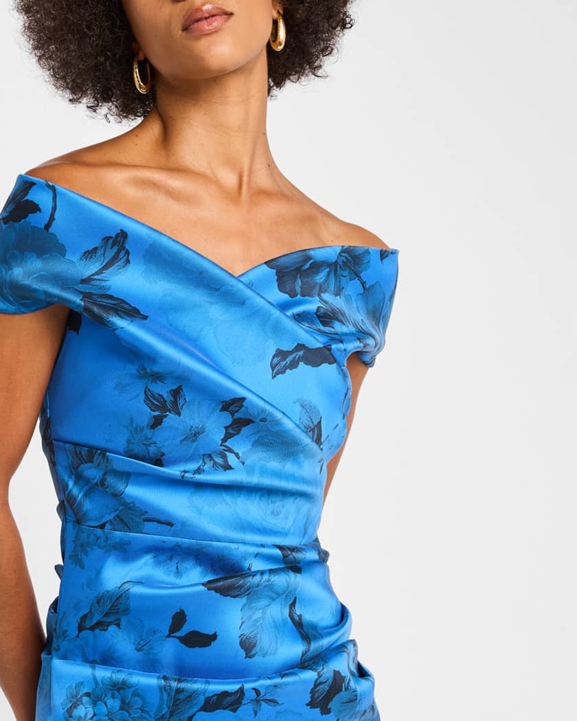 Off-Shoulder Gazar Column Gown