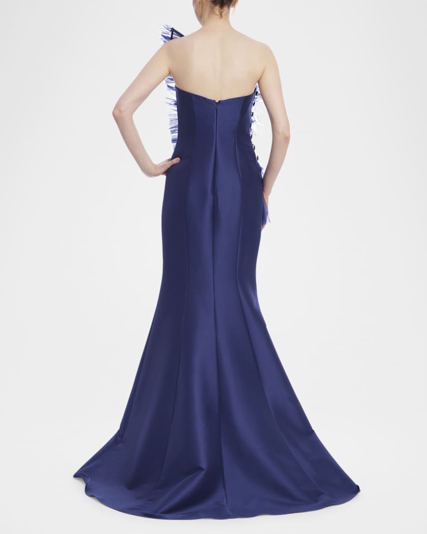 Strapless Feather Ruffle Trumpet Gown