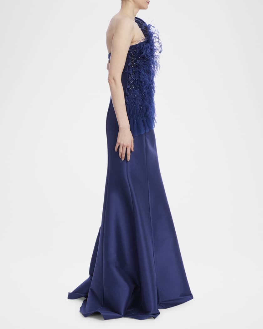 Strapless Feather Ruffle Trumpet Gown