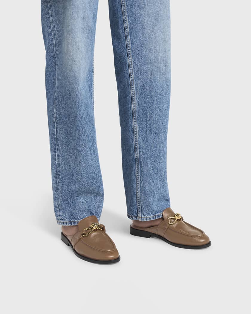 Astaire Knot Leather Loafer Mules