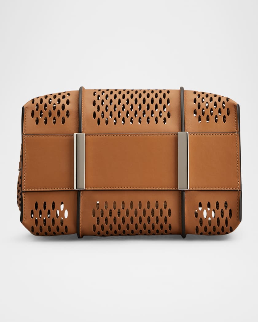 Mini Laser-Cut Leather Shopping Tote Bag
