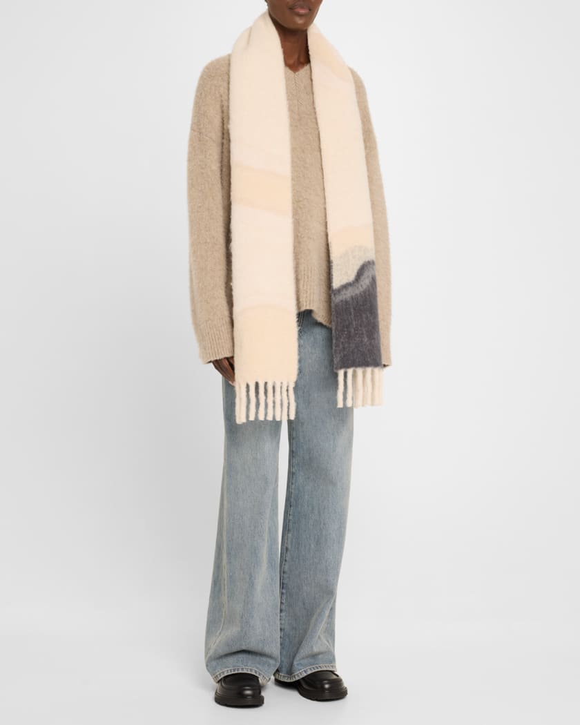 Textured Wool-Blend Fringe Scarf