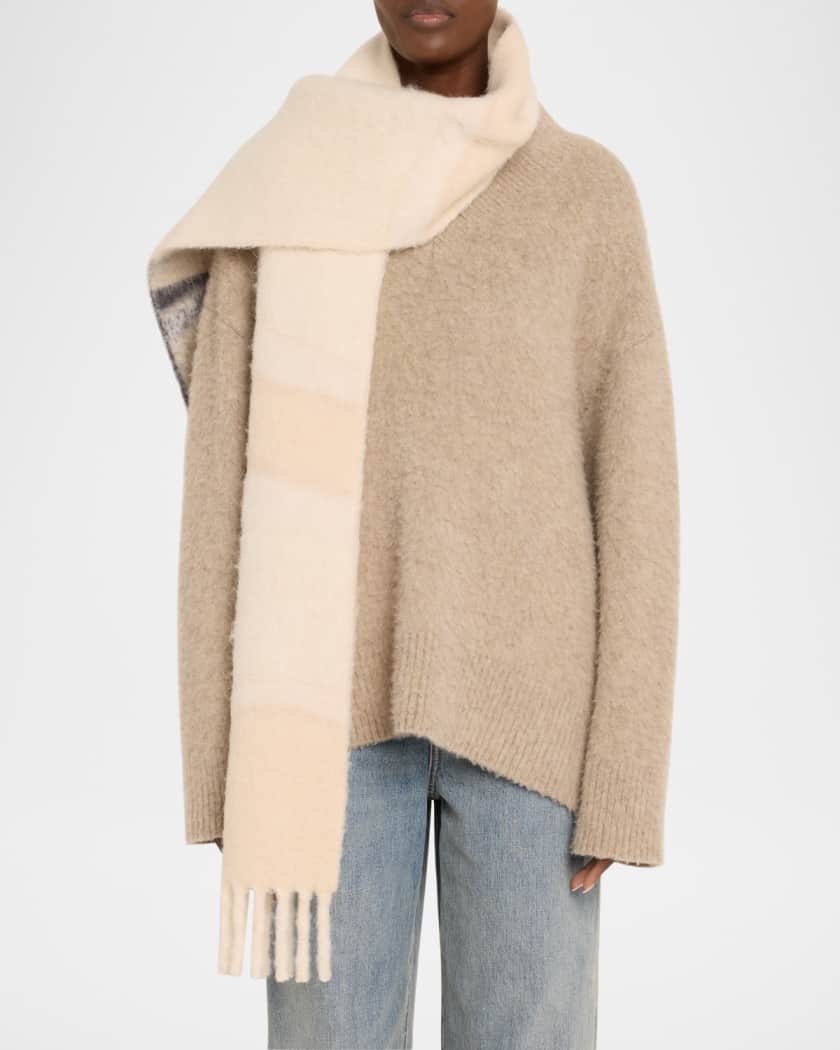 Textured Wool-Blend Fringe Scarf