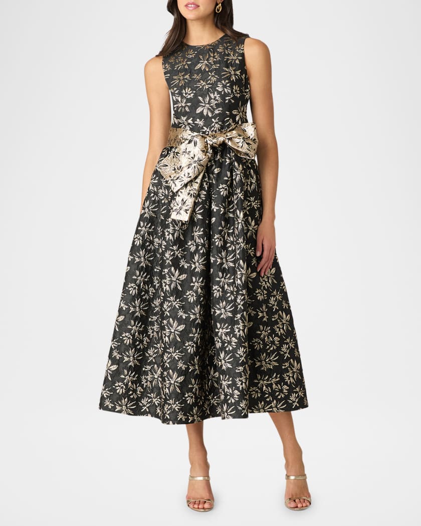 Serra Metallic Floral Jacquard Midi Dress
