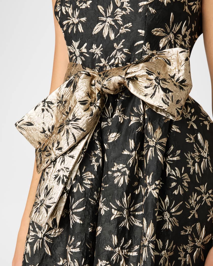 Serra Metallic Floral Jacquard Midi Dress