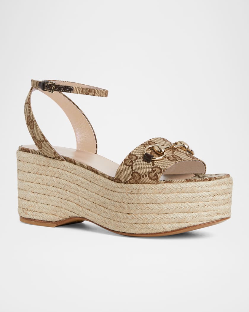 Lady Horsebit GG Platform Espadrille Sandals 