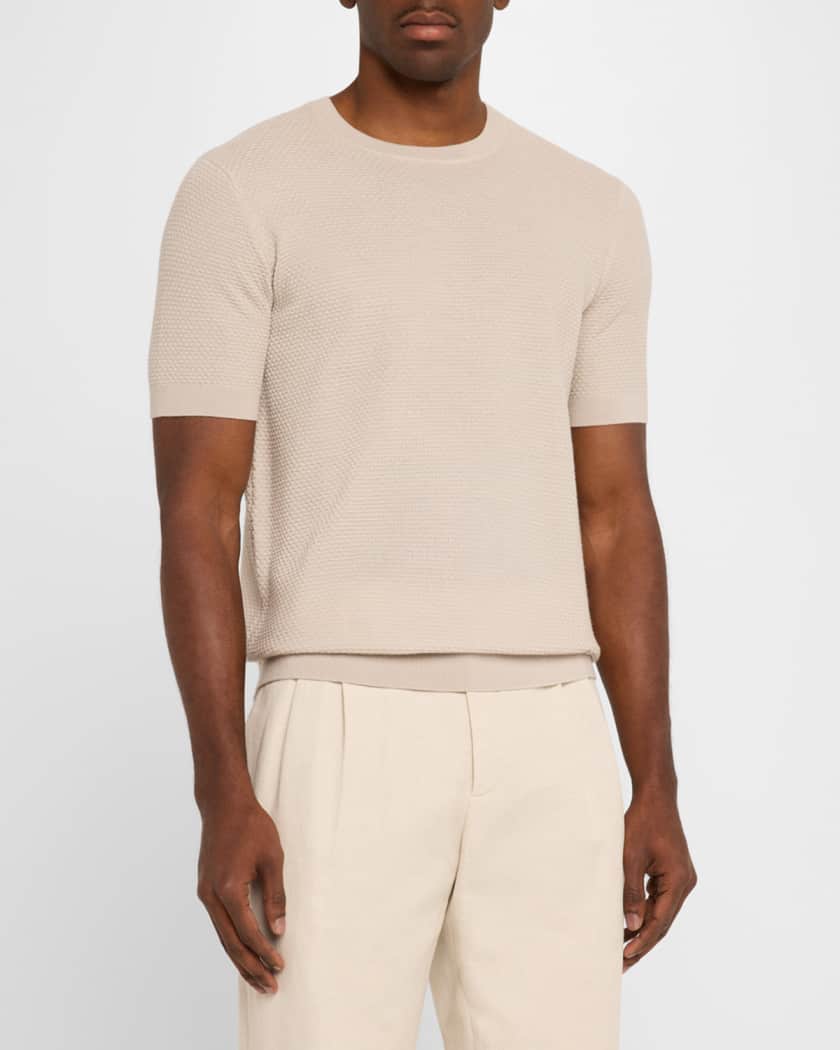 Men's Textured Wool Short-Sleeve Crewneck Sweater
