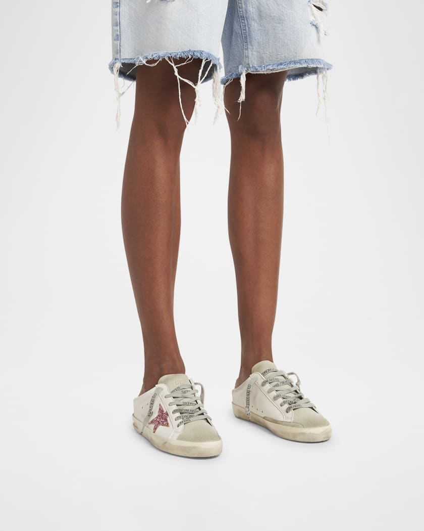 Mixed Leather Glitter Mule Sneakers