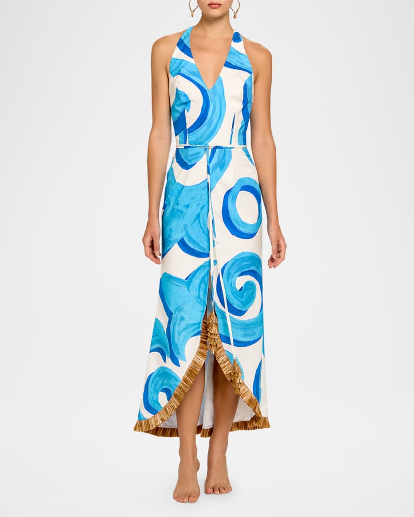 Urania Fringe-Trim Cotton Halter Midi Dress