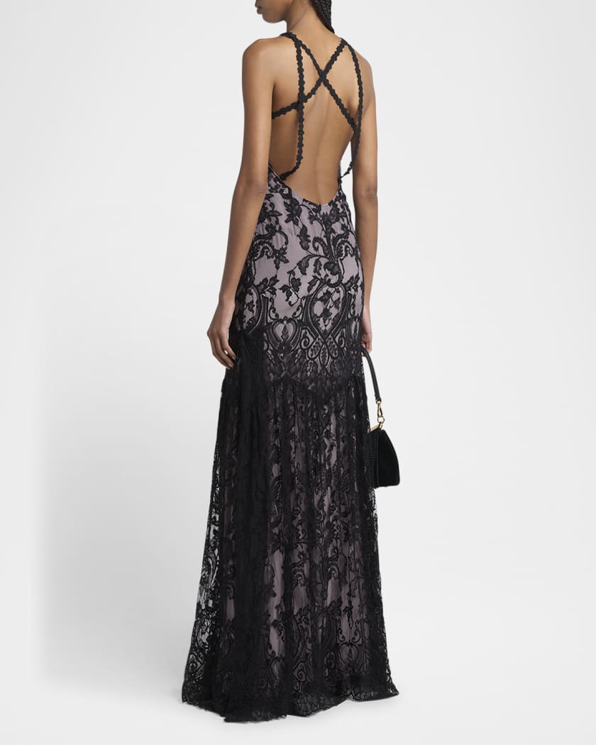 Strappy Lace Trumpet Gown