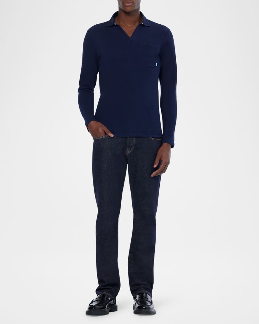Men's Chest Pocket Long-Sleeve Polo Shirt