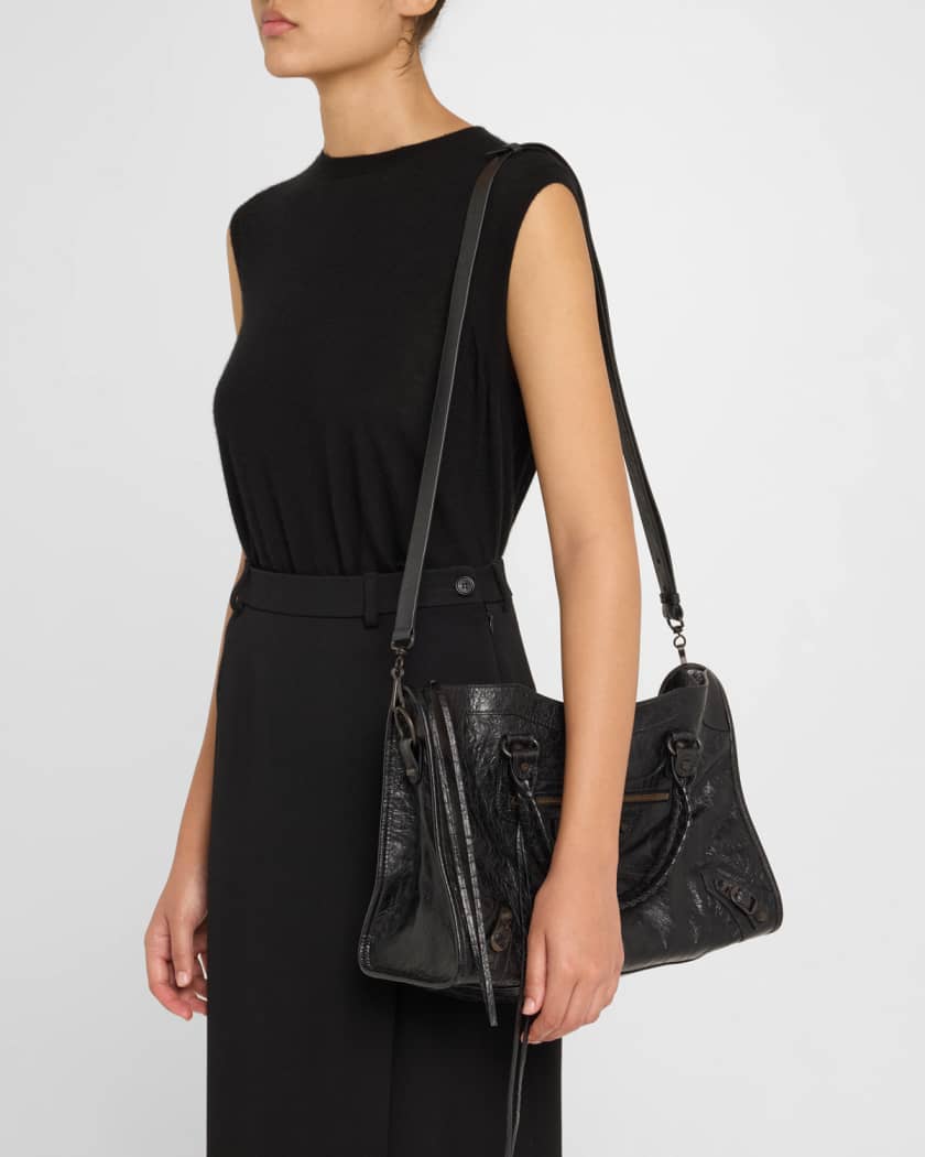 Balenciaga Le City Medium Crinkled Leather Top-Handle Bag