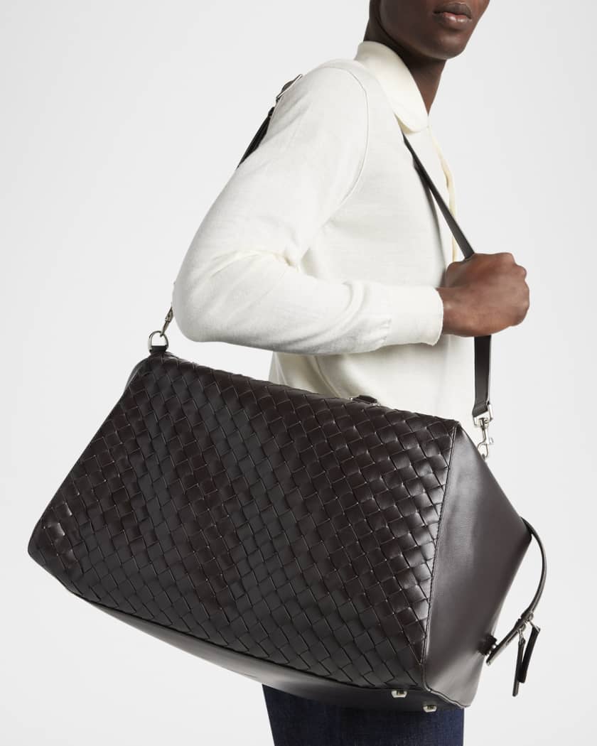 Men's Intrecciato Leather Weekender Duffel Bag