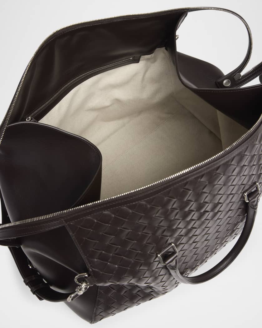 Men's Intrecciato Leather Weekender Duffel Bag