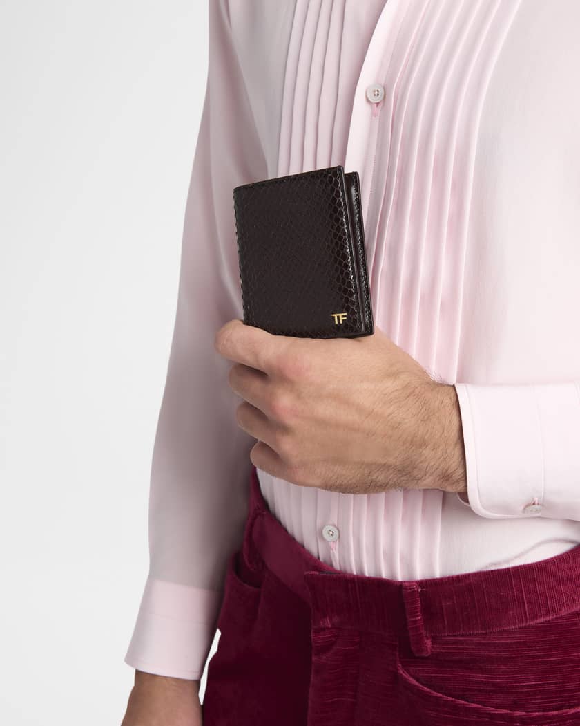 Men's T Line Python-Effect Leather Bifold Card Holder