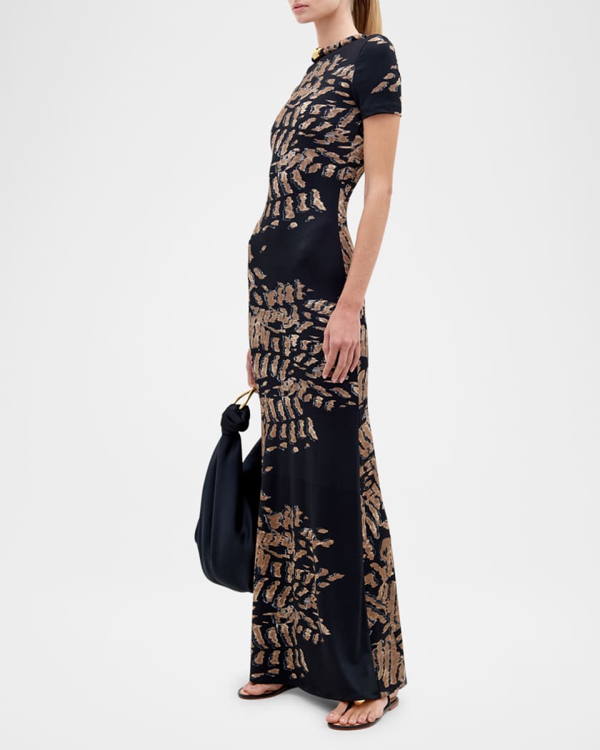 Yara Tubular-Neck Short-Sleeve Maxi Dress