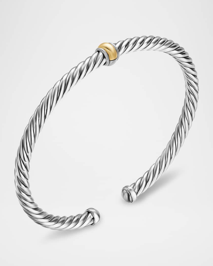 Cable Flex Center Station Bracelet in Silver and 14K Gold, 4mm
