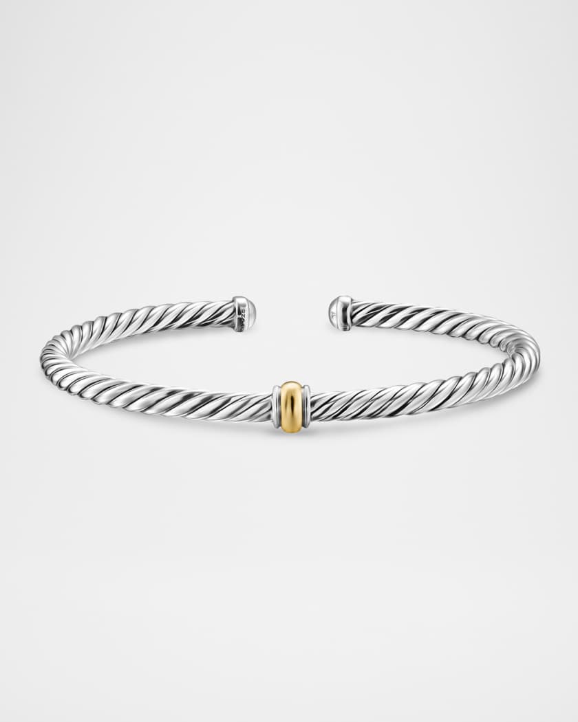 Cable Flex Center Station Bracelet in Silver and 14K Gold, 4mm