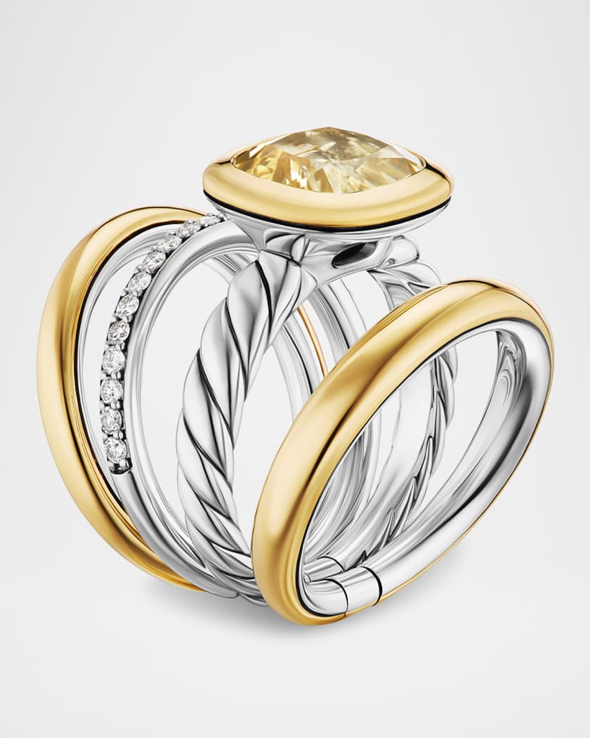 DY Mercer 4 Row Stone Ring with Diamonds in Silver and 18K Gold