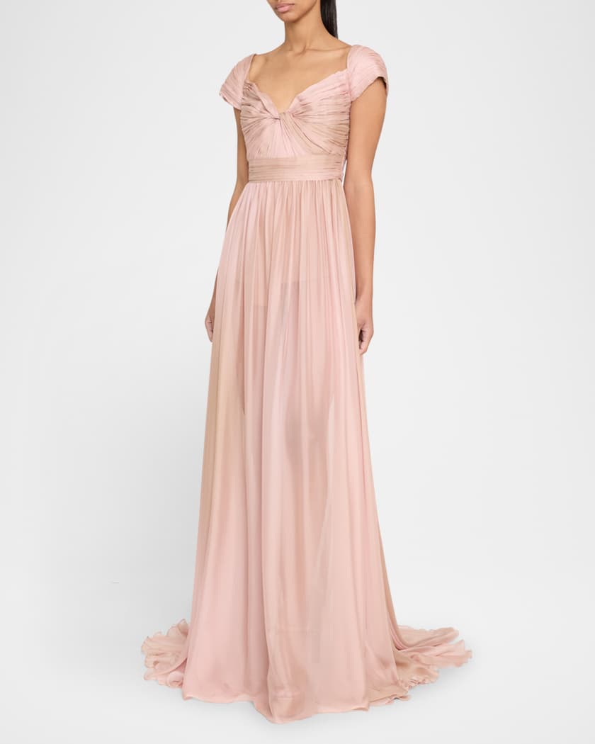 Twisted Pleated Chiffon Gown