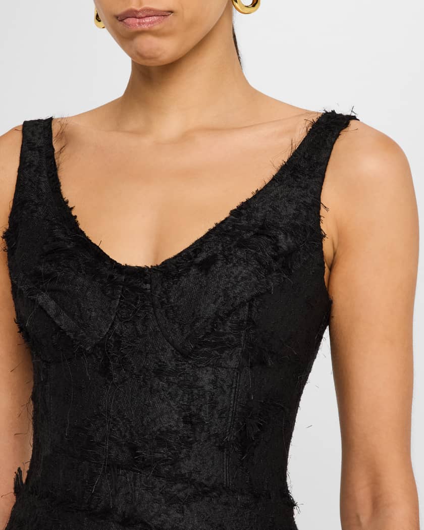 Asymmetrical Fray Jacquard Midi Dress With Bustier