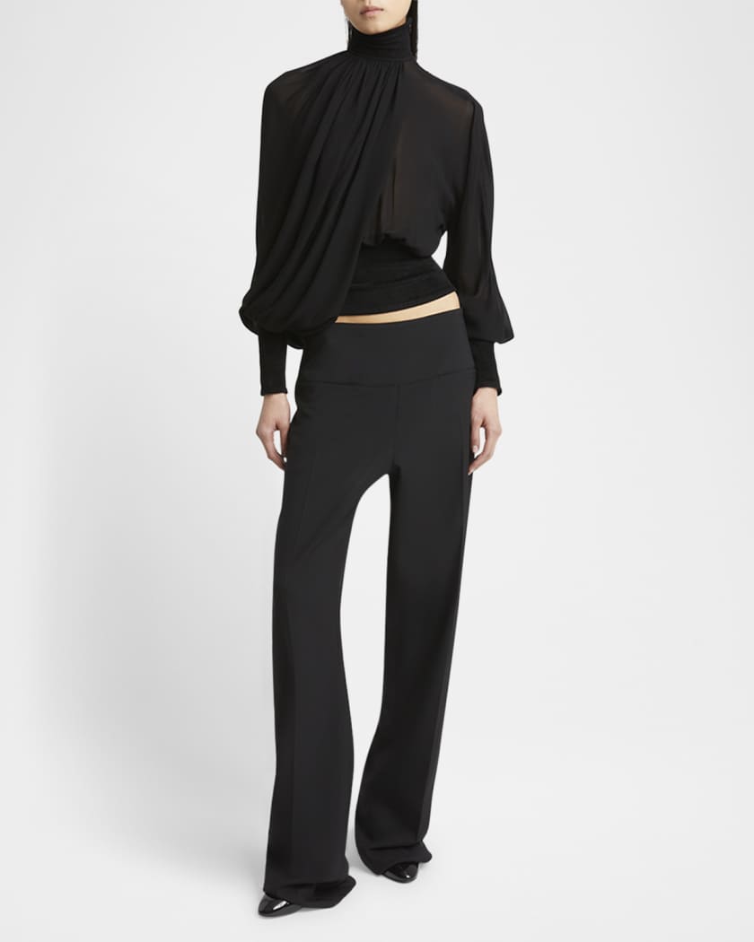 Turtleneck Long-Sleeve Cape  Blouse