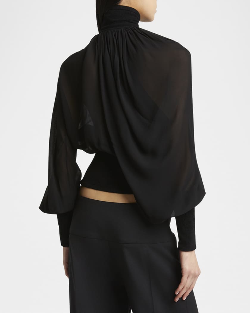 Turtleneck Long-Sleeve Cape  Blouse