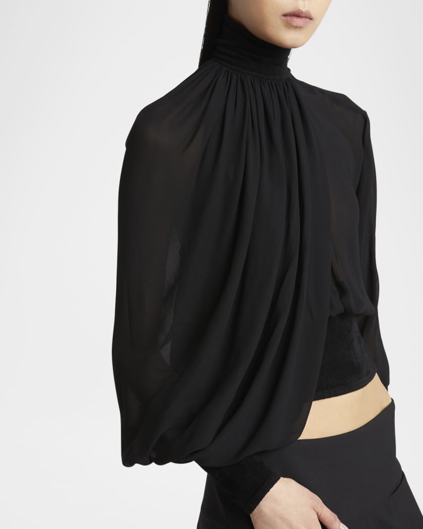 Turtleneck Long-Sleeve Cape  Blouse