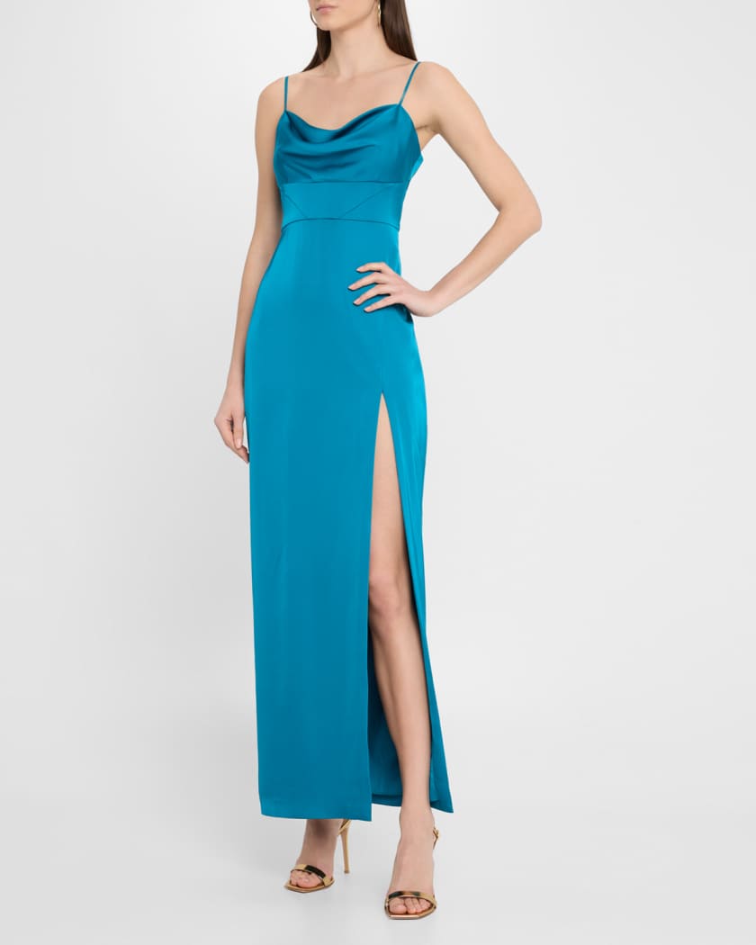 Ciara Cowl-Neck Satin Column Gown