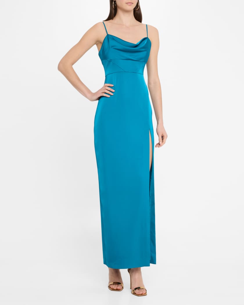 Ciara Cowl-Neck Satin Column Gown