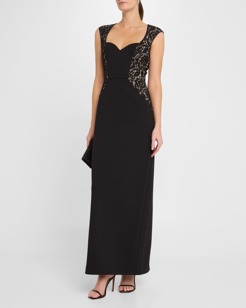 Cutout Bonded Crepe & Lace Column Gown