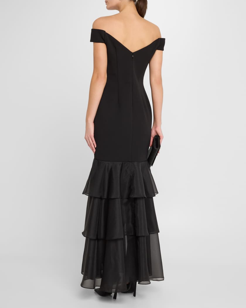 Off-Shoulder Ruffle Tiered Gown