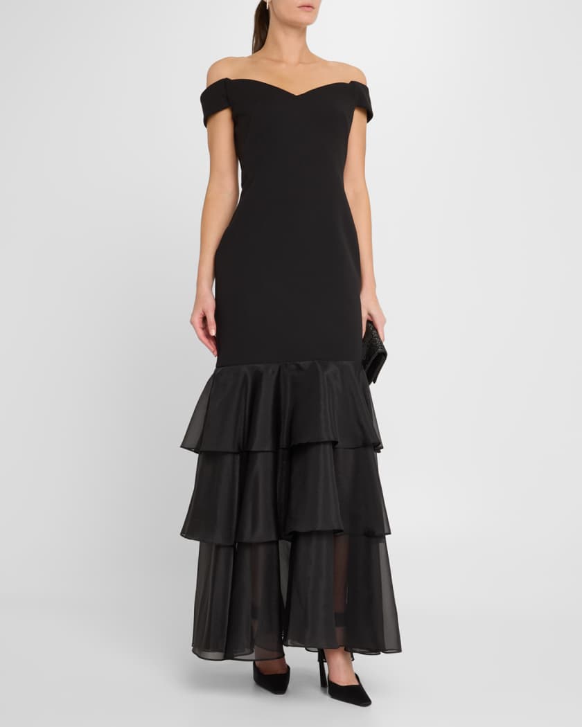 Off-Shoulder Ruffle Tiered Gown