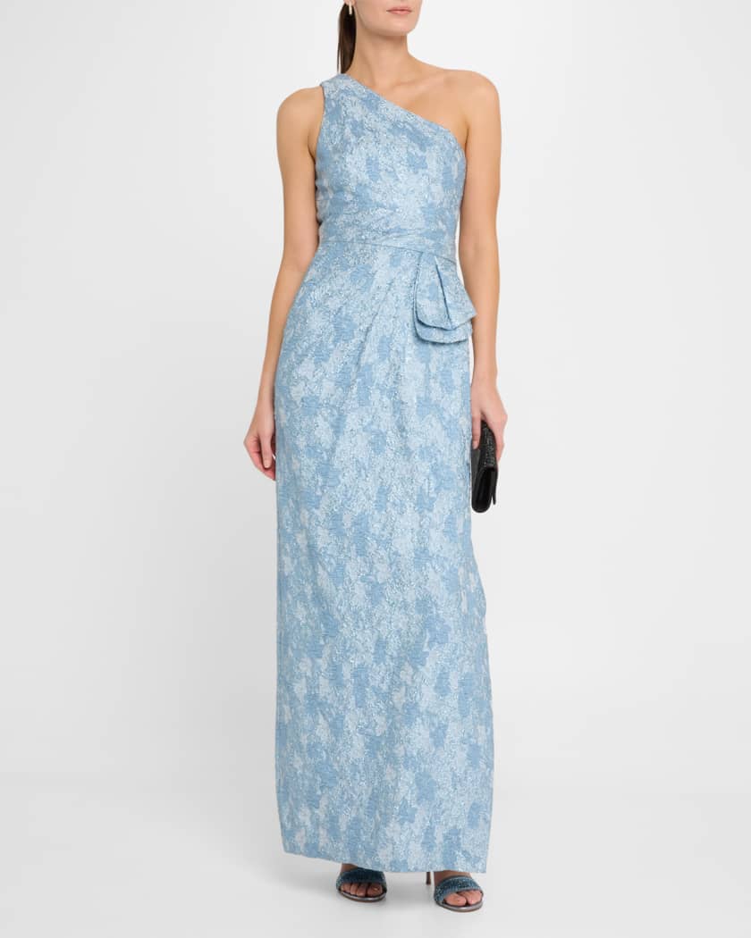 One-Shoulder Metallic Jacquard Column Gown
